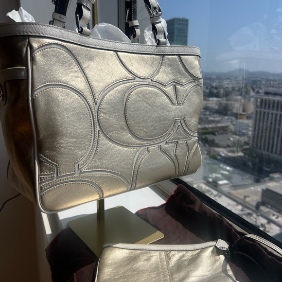 Coach Gold Tote Rhinestone Studded Shoulder Bag - Picture 6 of 13